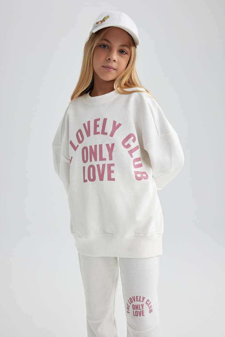 Kız Çocuk Coool Baskılı Sweatshirt Eşofman Altı 2'li Takım