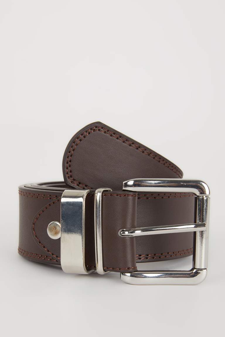 Man Square Clasp Faux Leather Jean Belt