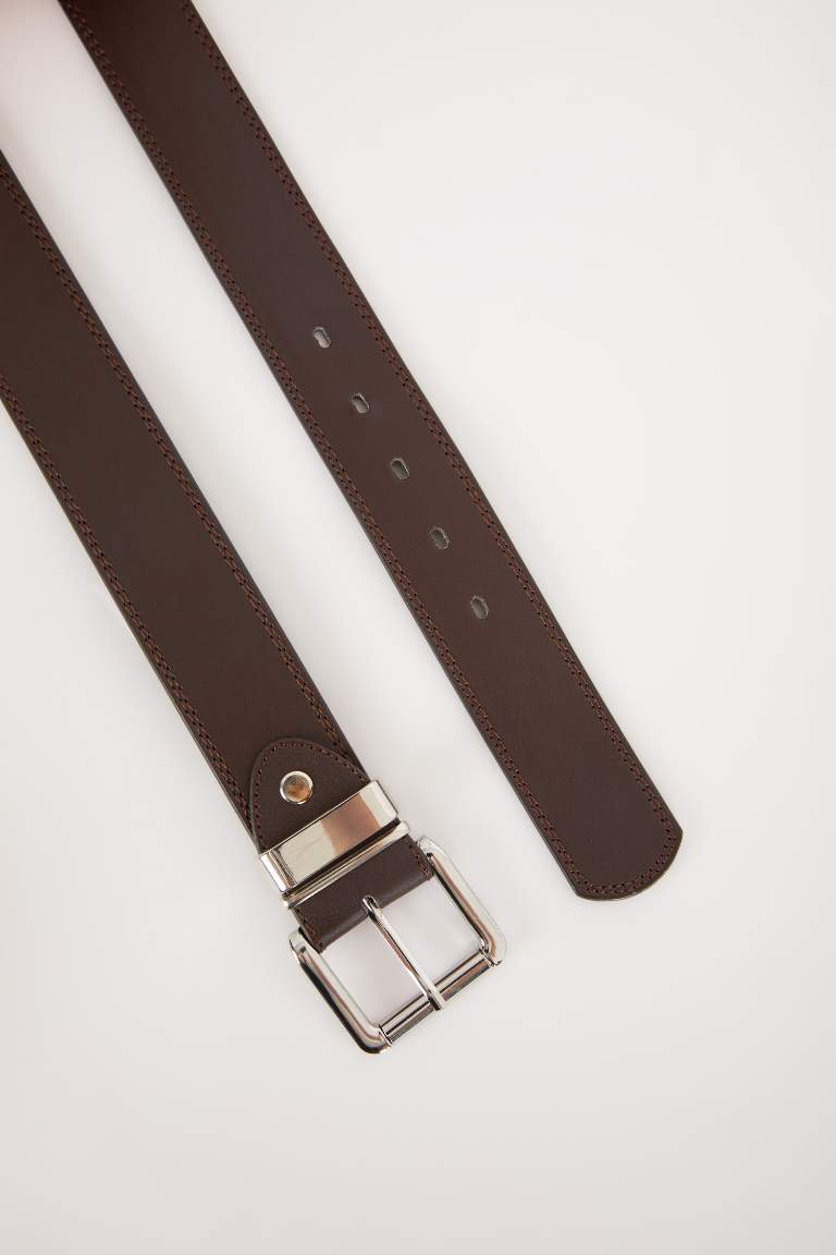 Man Square Clasp Faux Leather Jean Belt