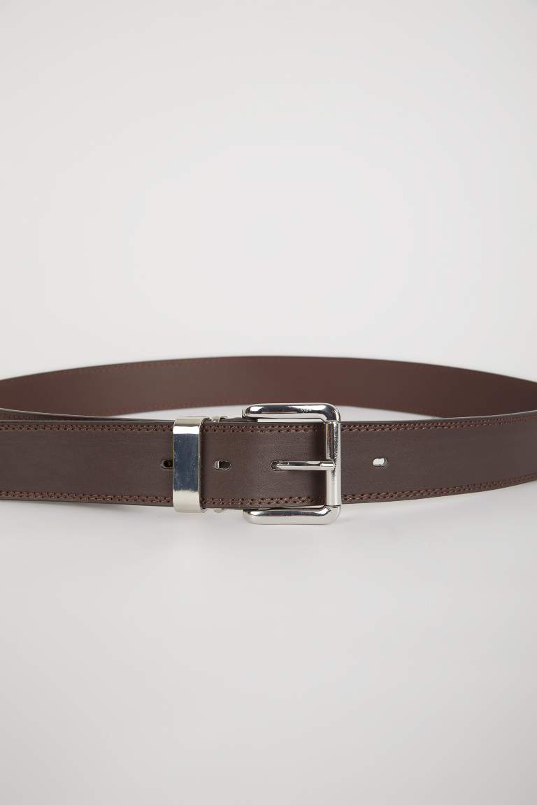 Man Square Clasp Faux Leather Jean Belt