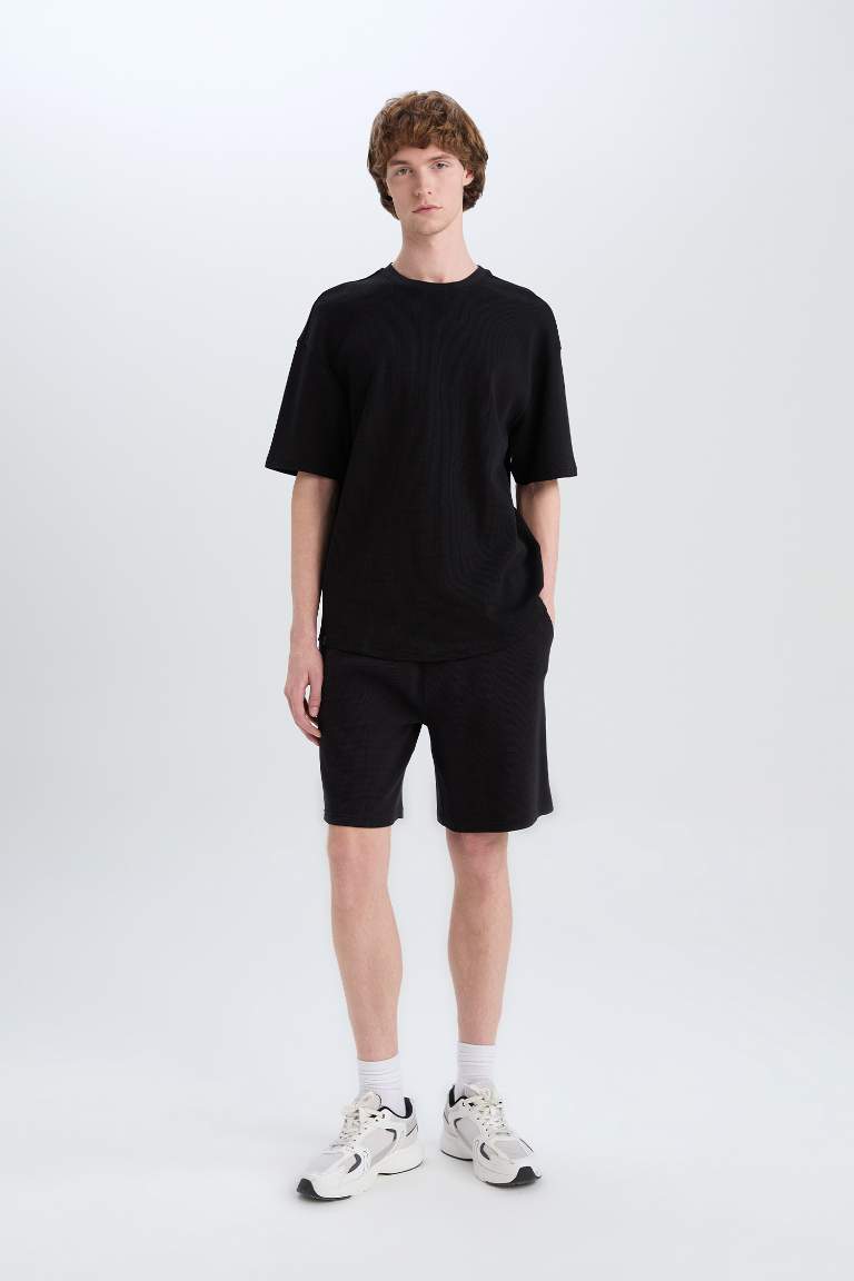 Boxy Fit Crew Neck Short Sleeve Basic Waffle T-Shirt