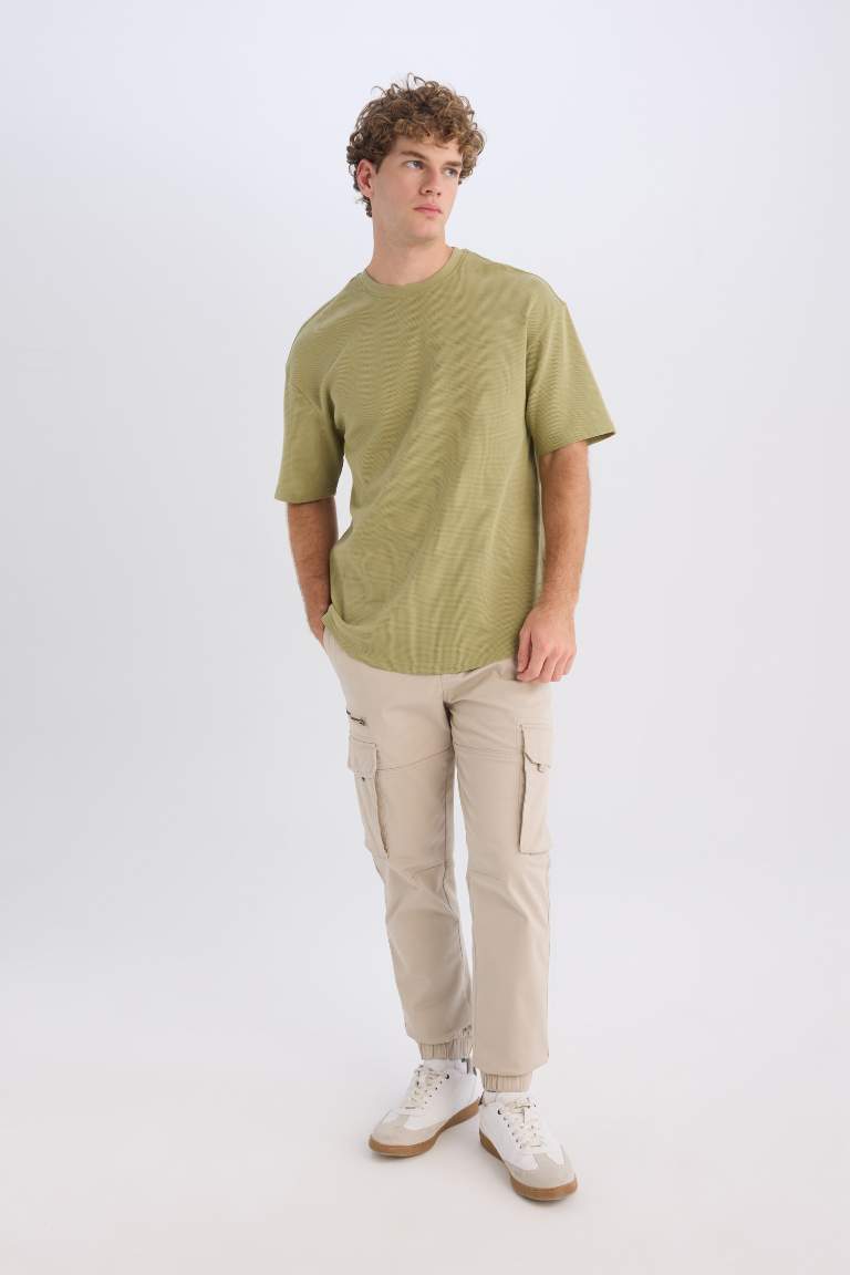 Boxy Fit Crew Neck Short Sleeve Basic Waffle T-Shirt