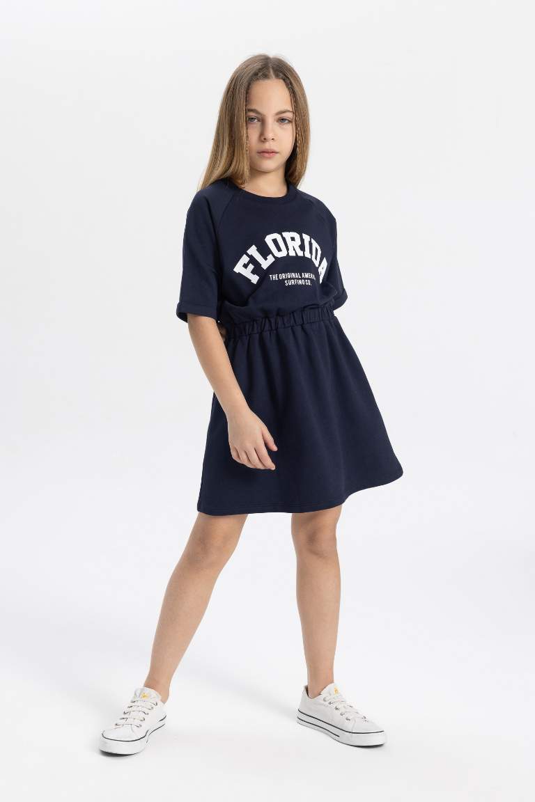 Girl Printed Sweatshirt Fabric Short Sleeve Dress