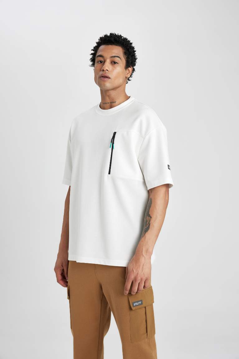 T-Shirt Oversize Coton Épais Imprimé Col Rond à Manches Courtes De Defactofit