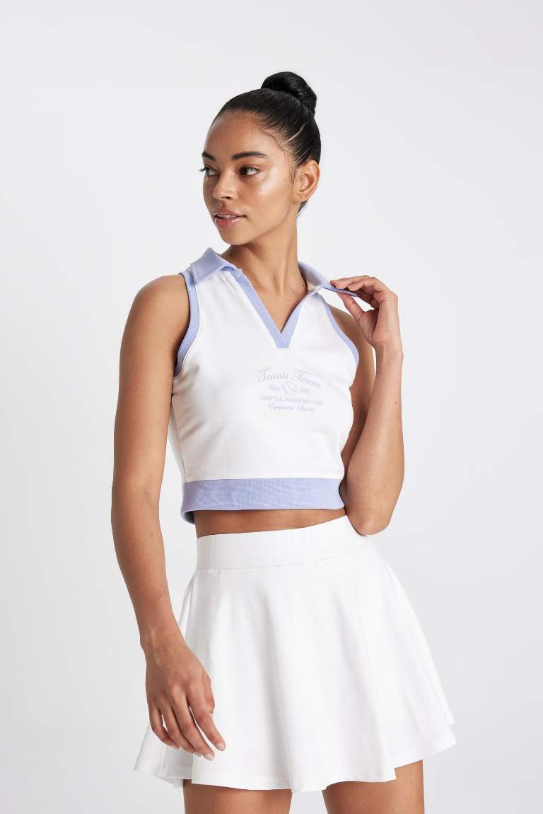 DeFactoFit Polo Collar Crop Top