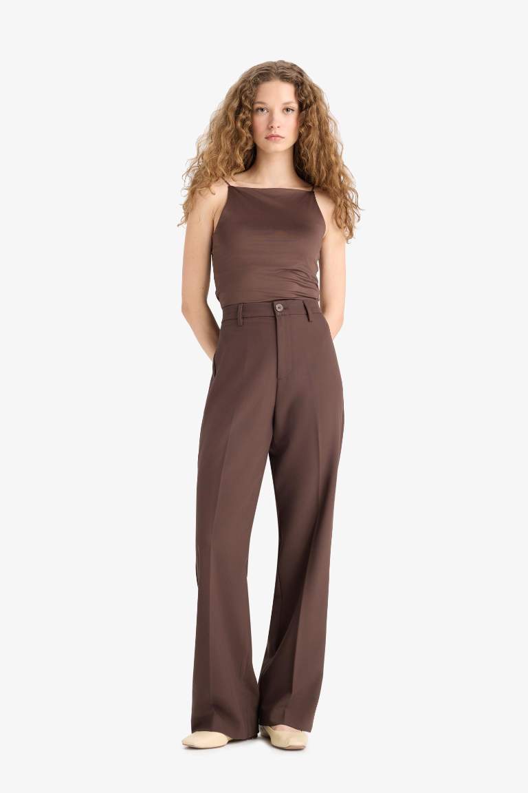 Straight Fit High Waist Standard Length Trousers