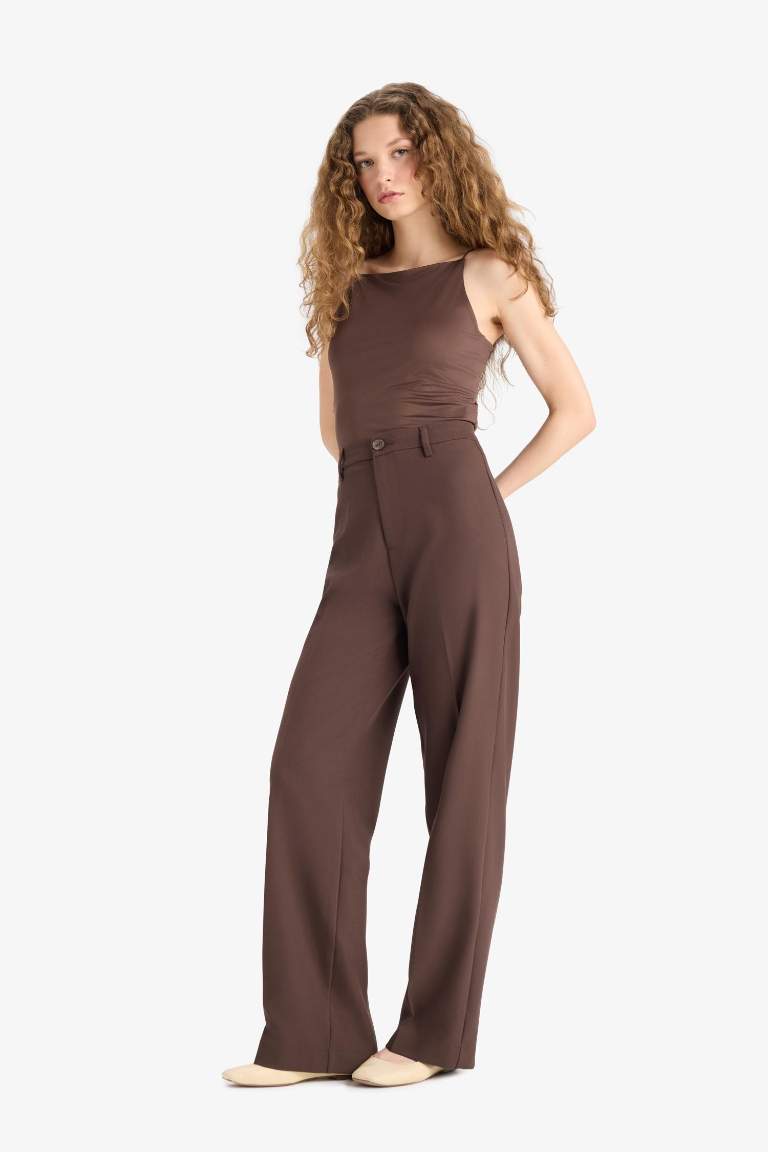 Straight Fit High Waist Standard Length Trousers