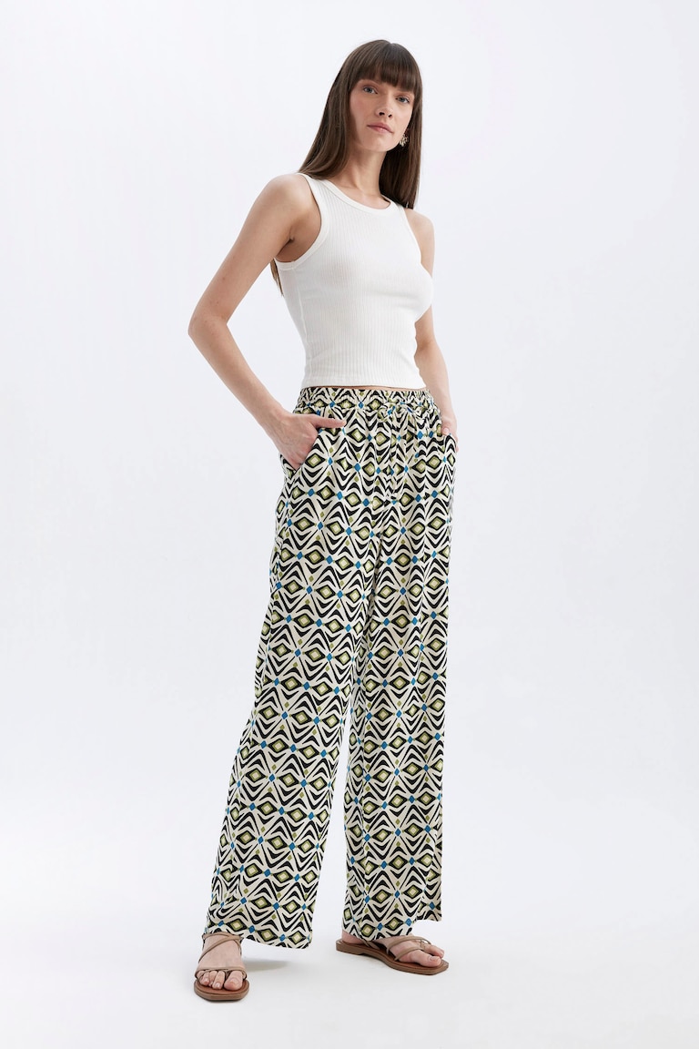 Pantalon Promod En Viscose à Motifs – Noir Taille Haute – Taille 34 – Très Bon état