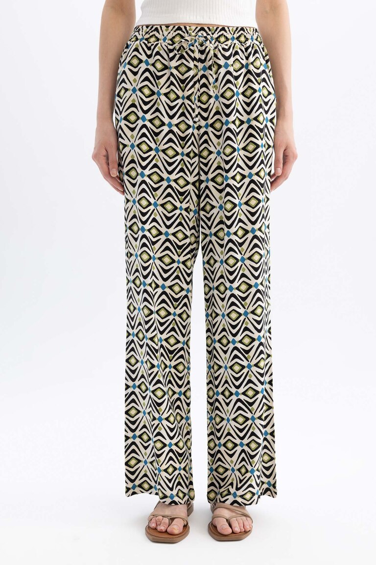 Pantalon Promod En Viscose à Motifs - Noir, Taille Haute - Taille 34 - Occasion Très Bon état