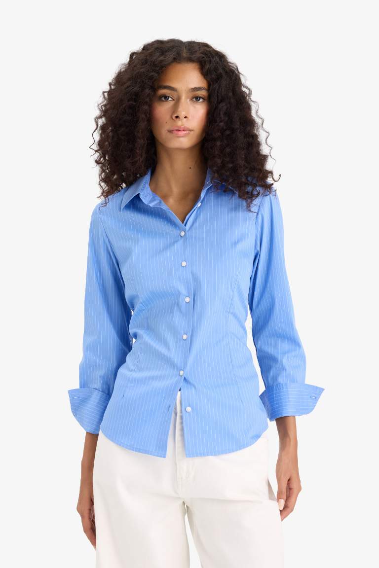 ұзын бұлшықет пішімі жолақ Ұзын жеңді көйлек