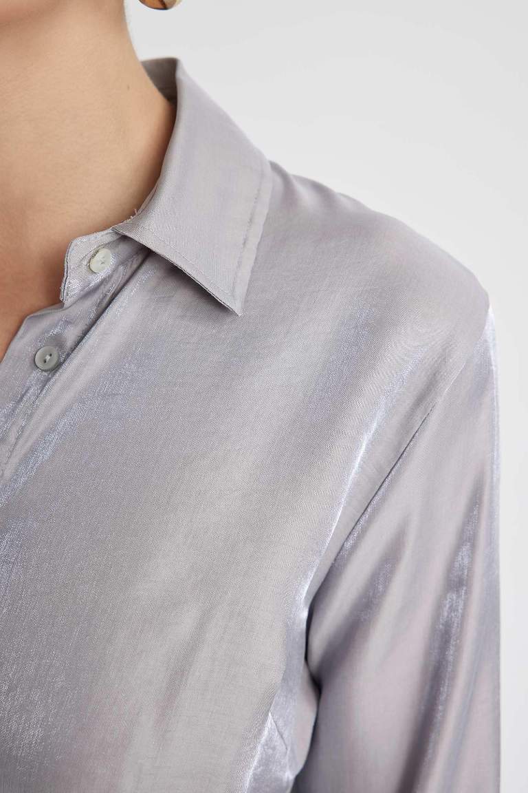 Regular Fit Shirt Collar Shiny Fabric Shirt