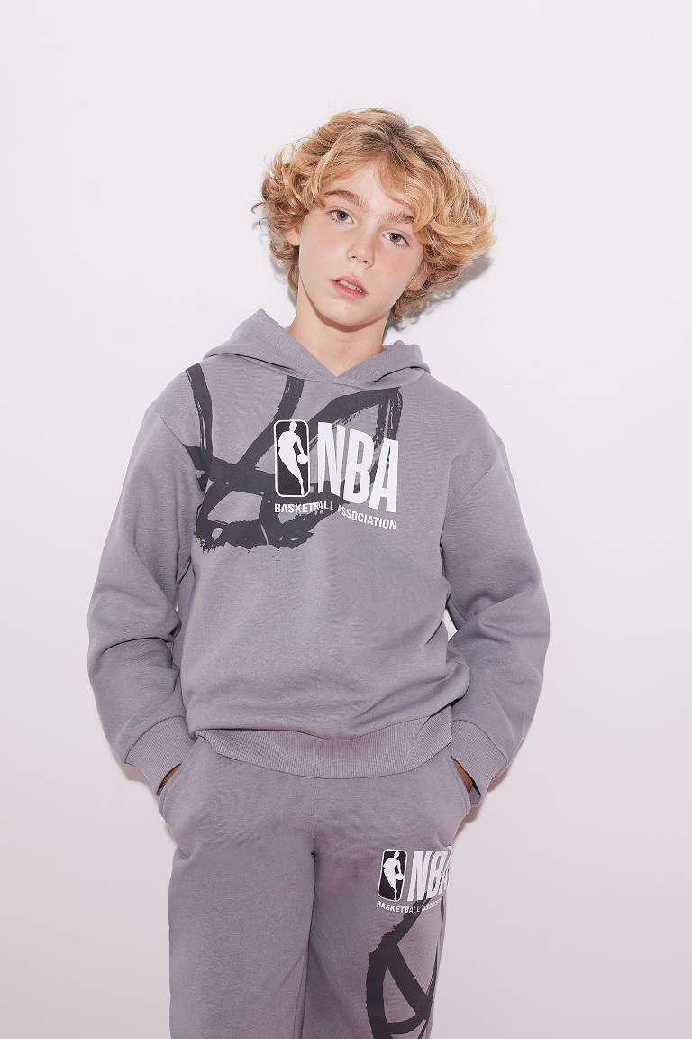 Erkek Çocuk NBA Wordmark Kapüşonlu Kalın Sweatshirt
