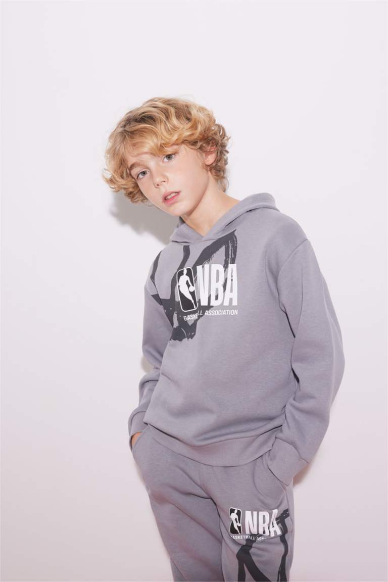 Erkek Çocuk NBA Wordmark Kapüşonlu Kalın Sweatshirt