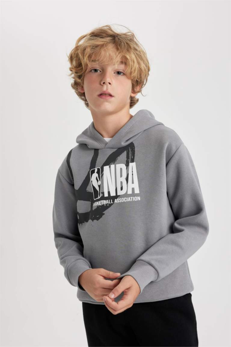 Erkek Çocuk NBA Wordmark Kapüşonlu Kalın Sweatshirt