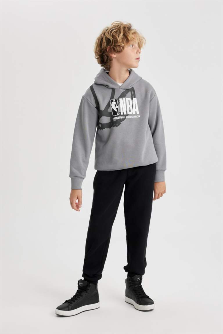 Erkek Çocuk NBA Wordmark Kapüşonlu Kalın Sweatshirt