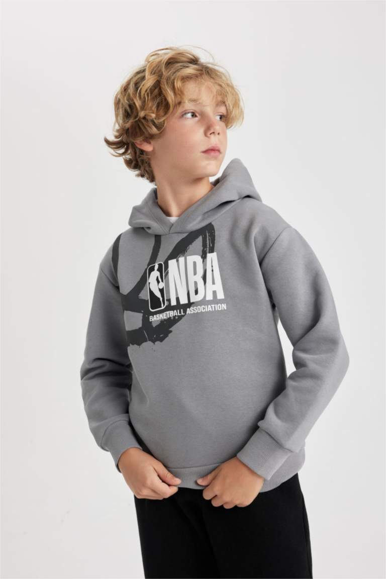 Erkek Çocuk NBA Wordmark Kapüşonlu Kalın Sweatshirt