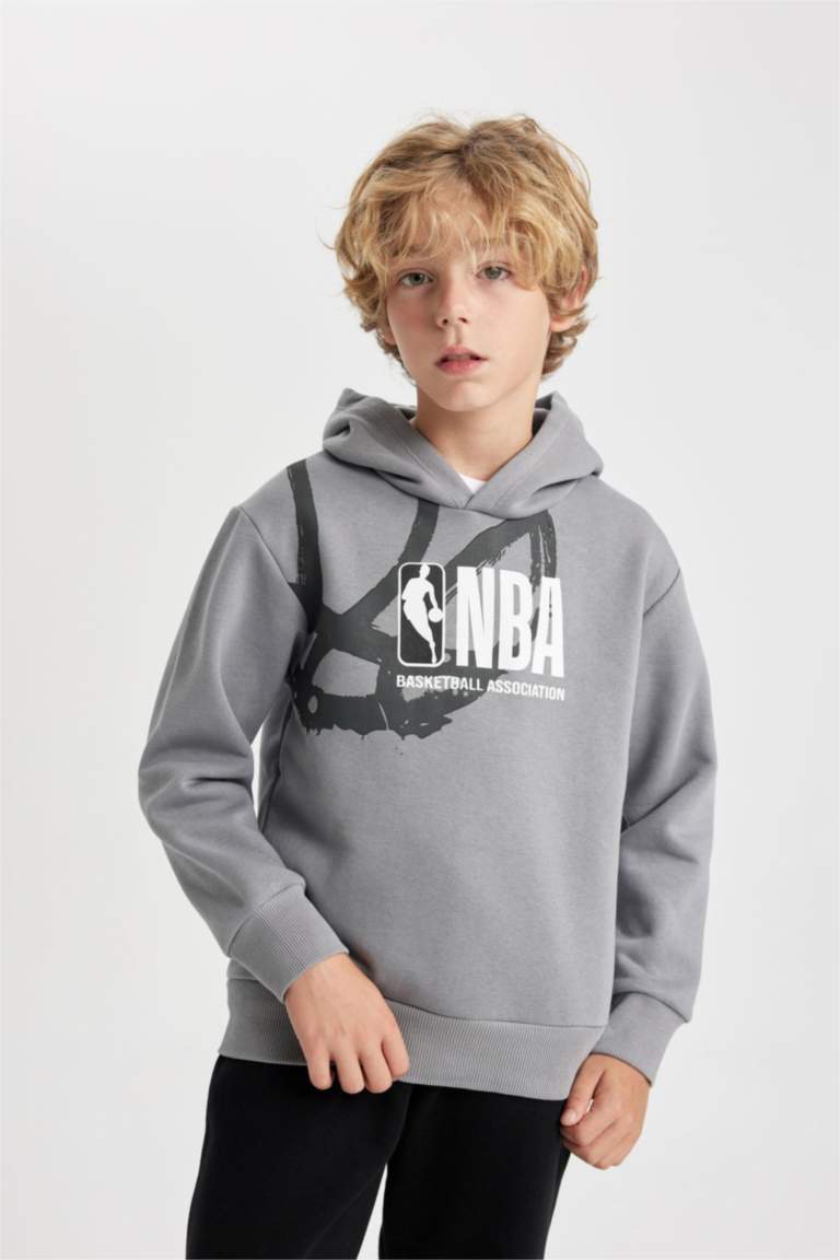 Erkek Çocuk NBA Wordmark Kapüşonlu Kalın Sweatshirt
