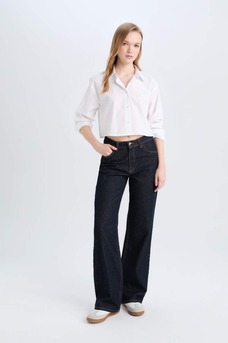 Crop Poplin Long Sleeve Shirt