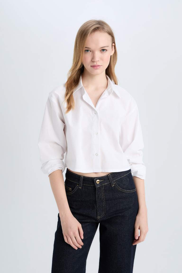 Crop Poplin Long Sleeve Shirt