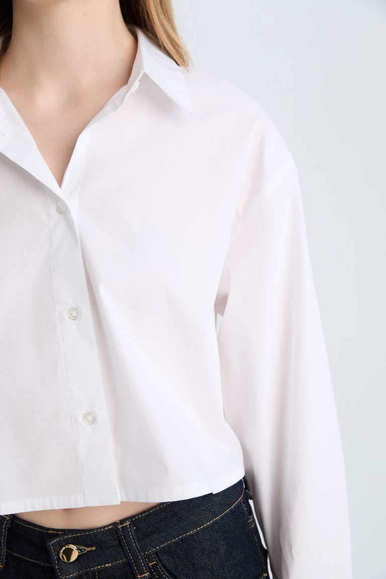 Crop Poplin Long Sleeve Shirt