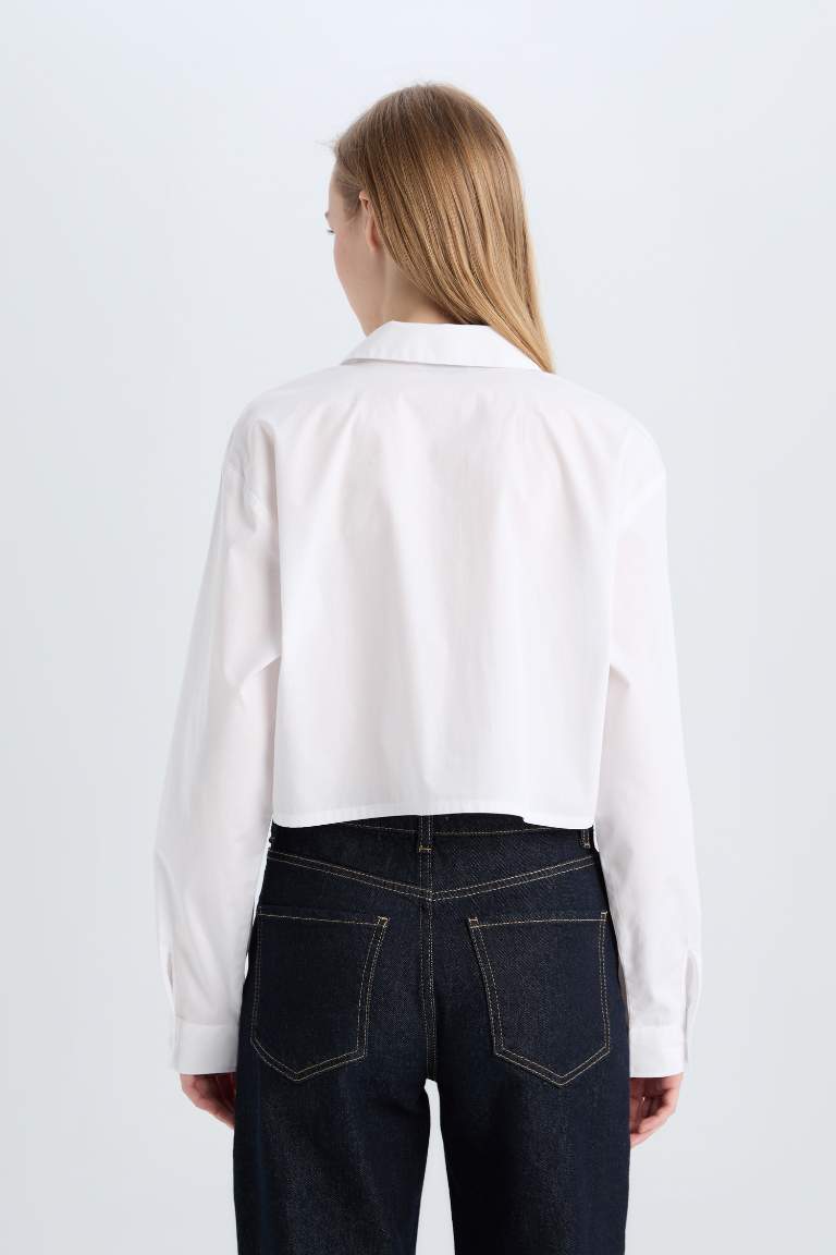 Crop Poplin Long Sleeve Shirt