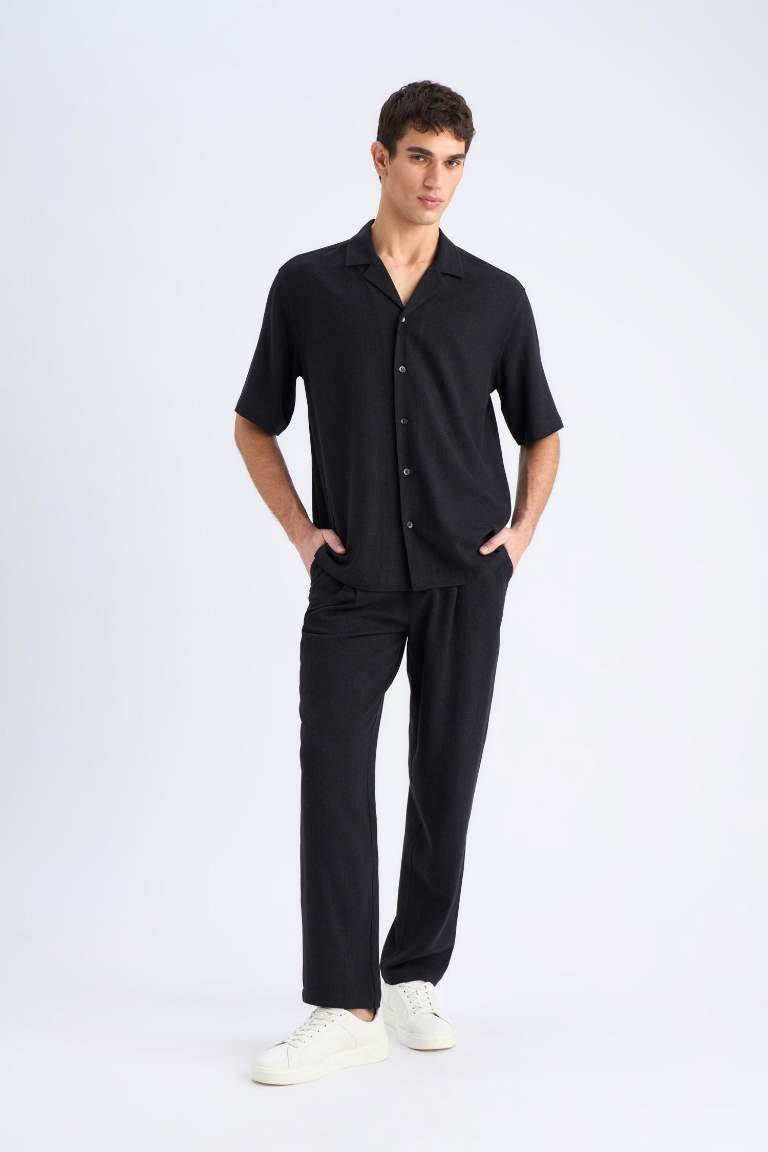 Yazlık Viskon Jogger Pantolon Regular Fit Normal Kesim Keten Karışımlı Düz Paça Cepli