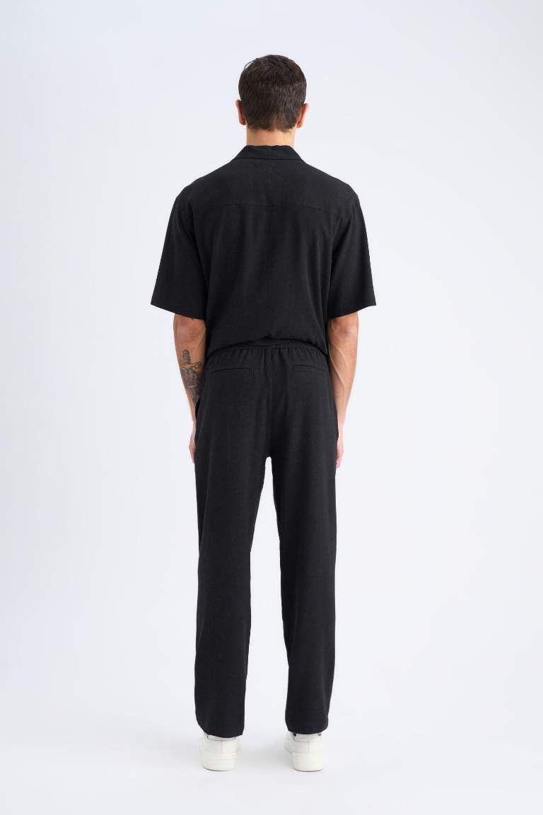 Yazlık Viskon Jogger Pantolon Regular Fit Normal Kesim Keten Karışımlı Düz Paça Cepli