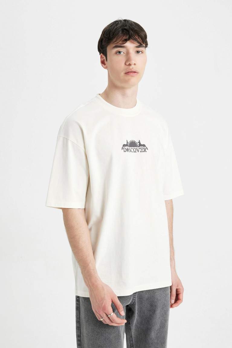 Ecru MAN Oversize Fit Crew Neck T-Shirt 3101603 | DeFacto