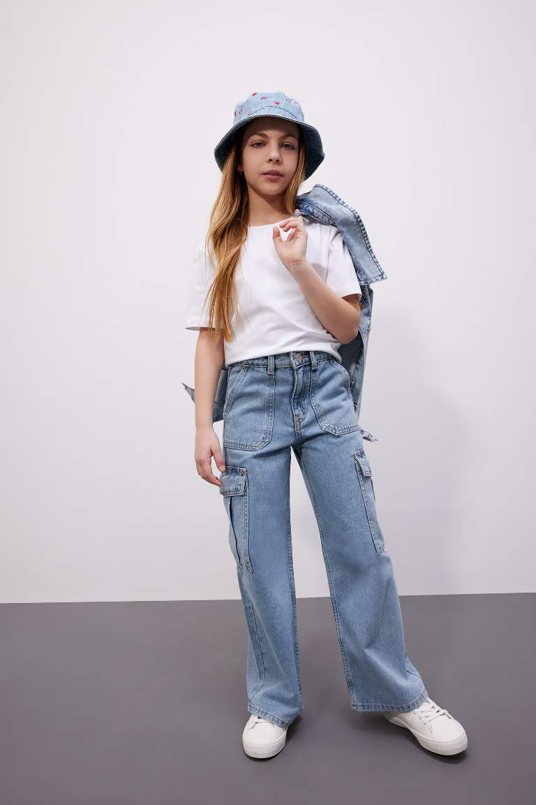 Girl Cargo Fit Wide Leg Jeans