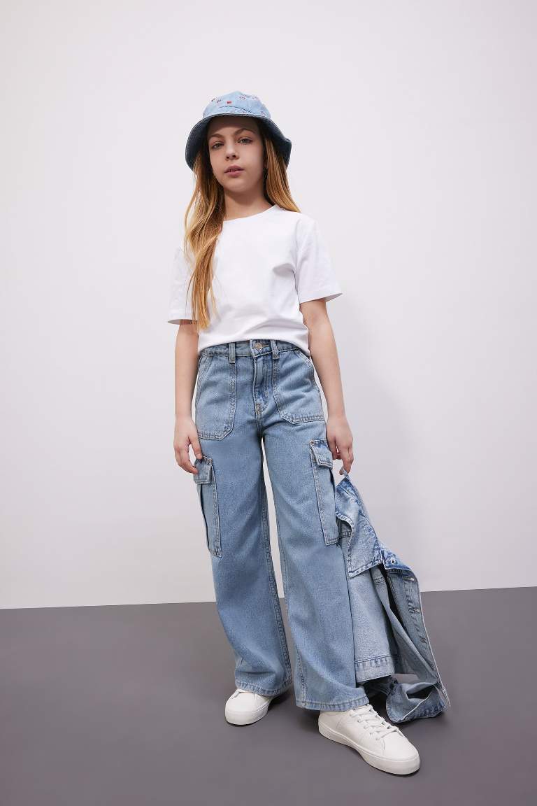 Girl Cargo Fit Wide Leg Jeans