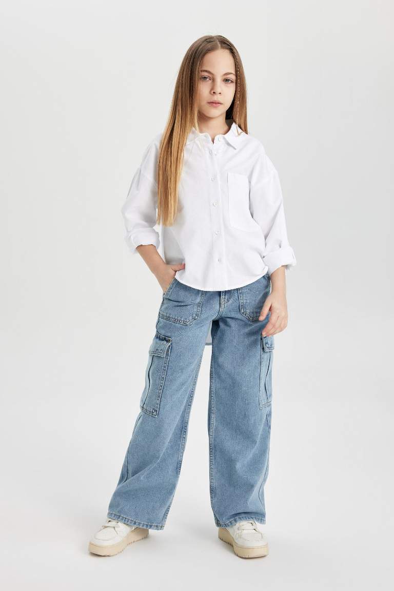 Girl Cargo Fit Wide Leg Jeans