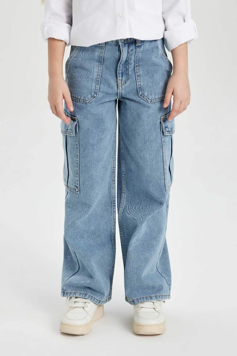 Girl Cargo Fit Wide Leg Jeans