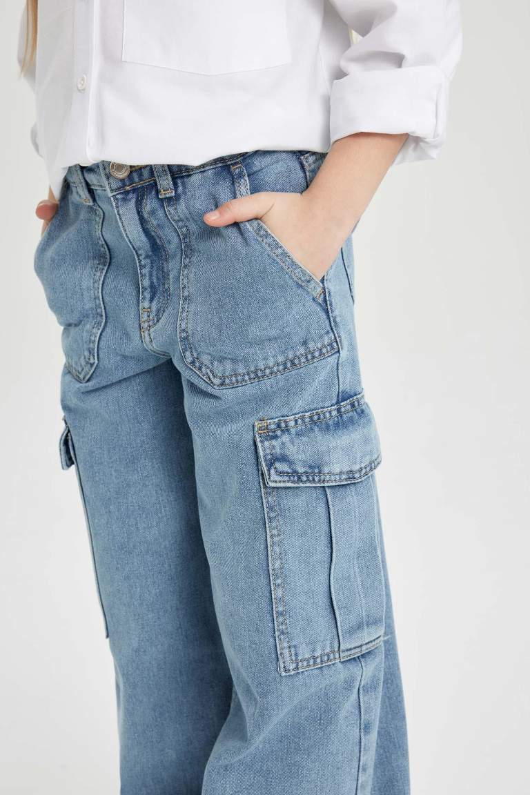 Girl Cargo Fit Wide Leg Jeans