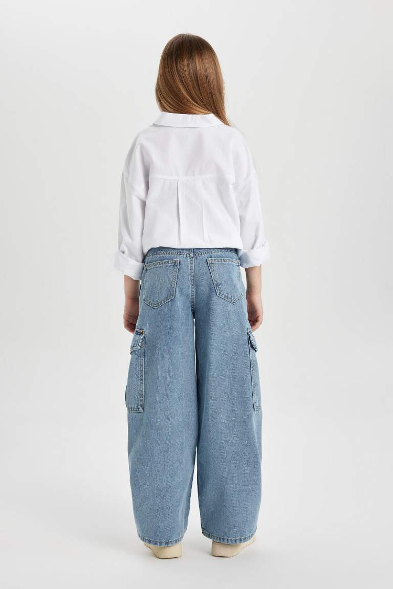 Girl Cargo Fit Wide Leg Jeans