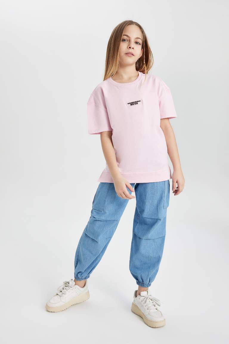 Girl Cargo Fit Elastic Banded Leg Jeans