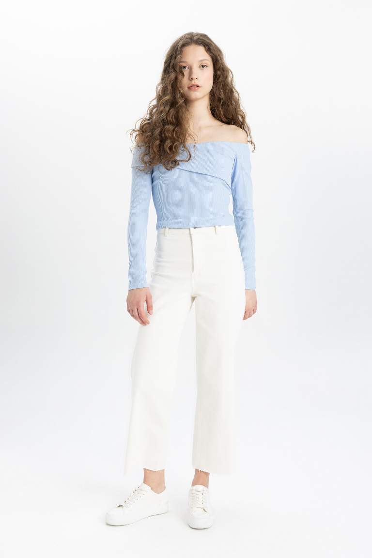 Pantalon jean blanc à Taille Haute et à Longueur de Cheville