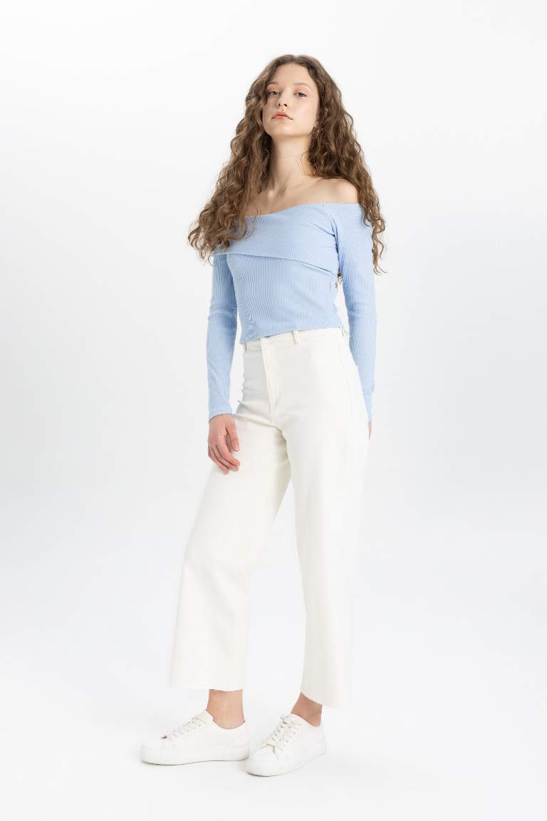 Pantalon jean blanc à Taille Haute et à Longueur de Cheville