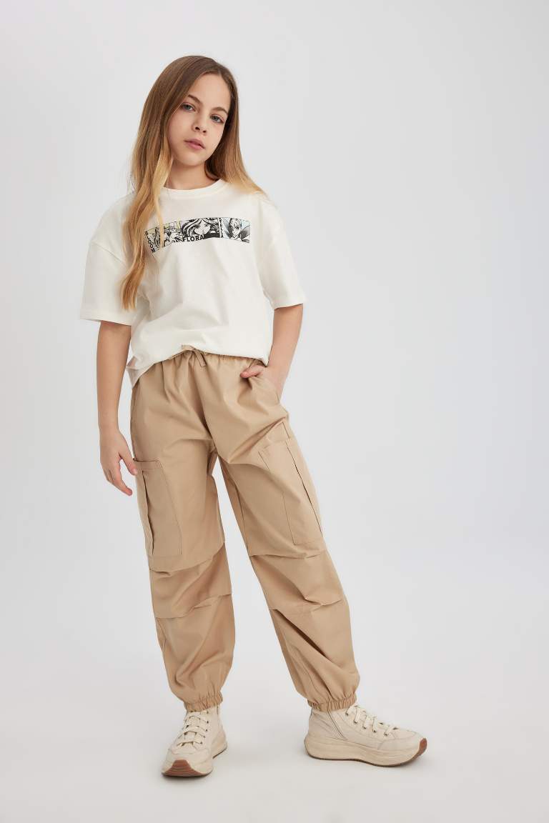 Girl Parachute Cargo Cotton Trousers