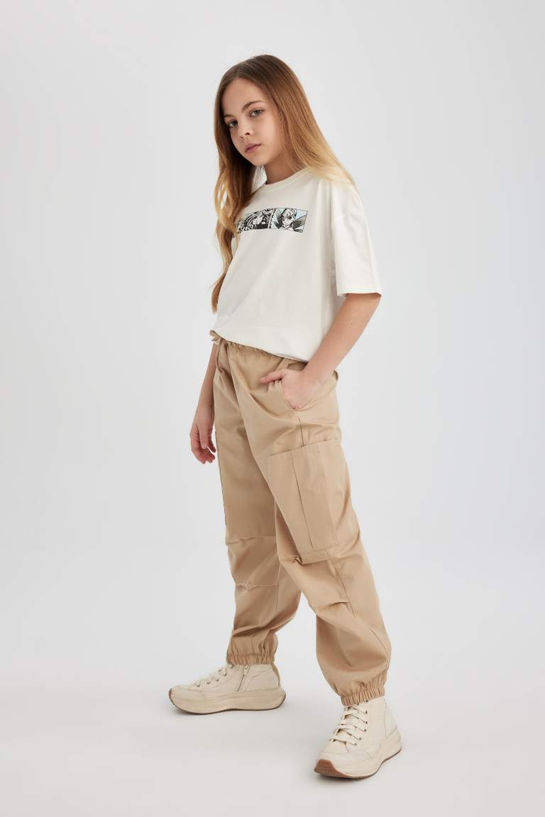 Girl Parachute Cargo Cotton Trousers