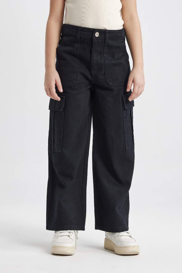 Girl Wide Leg Cargo Wide Leg Cotton Trousers