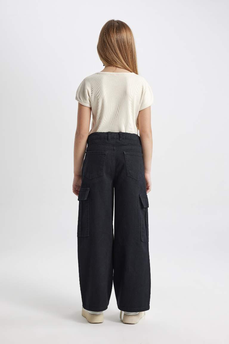 Pantalon Cargo en Coton à Jambe Large Pour Fille