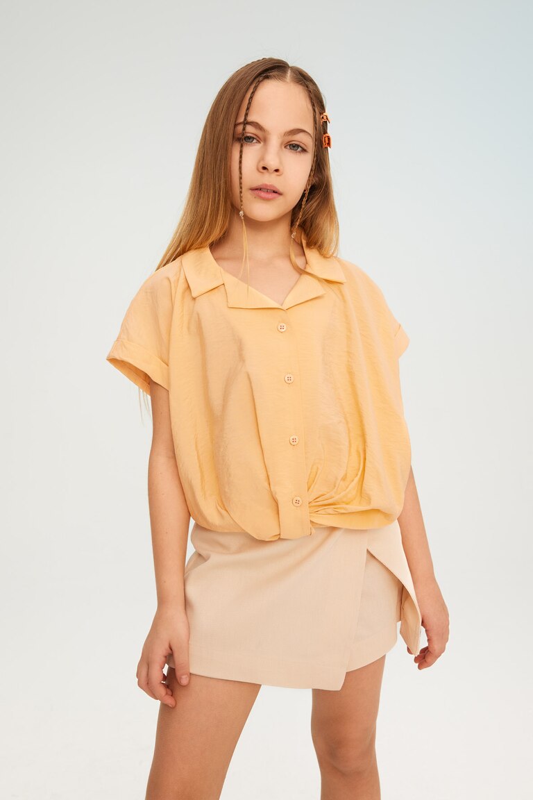Chemisier Blanc Manches Courtes Pour Fille - Vêtement D'été Décontracté, école, Quotidien, Tissu Extensible