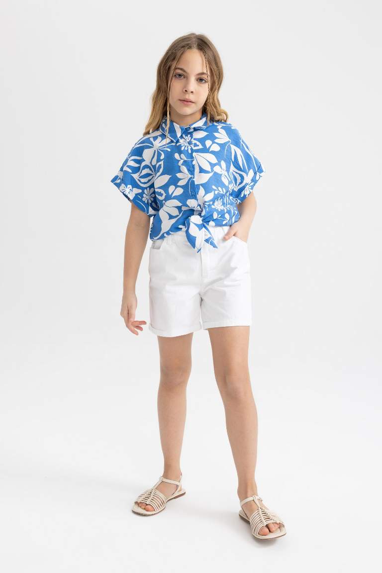 Girl Short Sleeve Patterned Crop Shirt