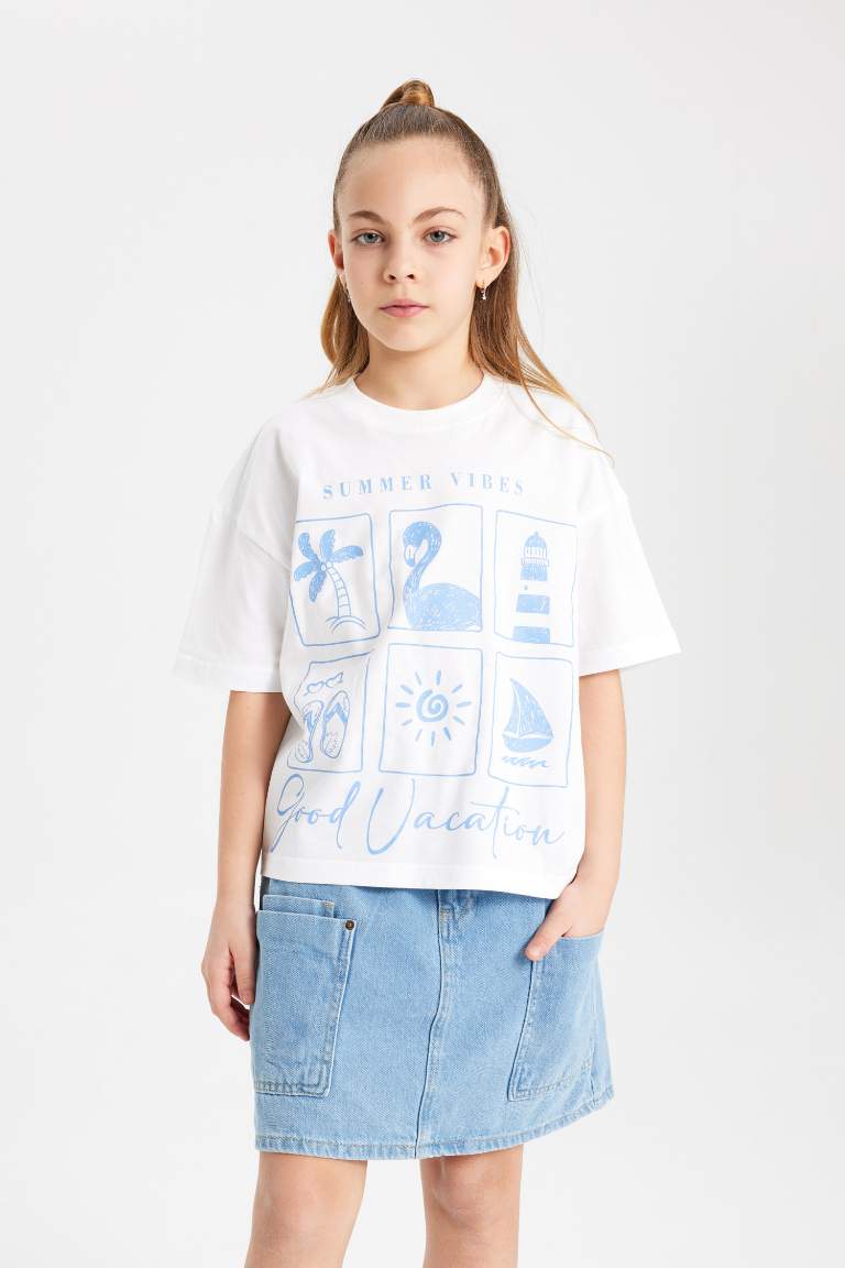 Girl Oversize Fit Printed Short Sleeve T-Shirt