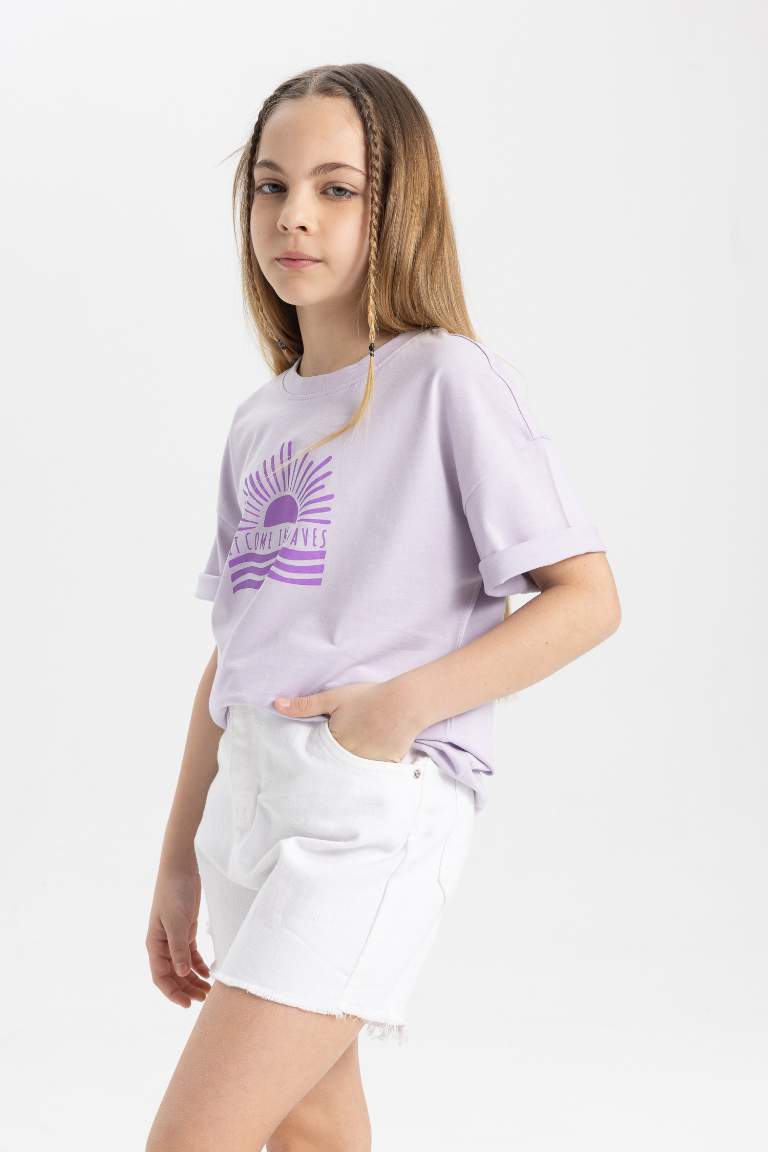 T-Shirt Coupe Relax imprimé à Manches Courtes pour Fille