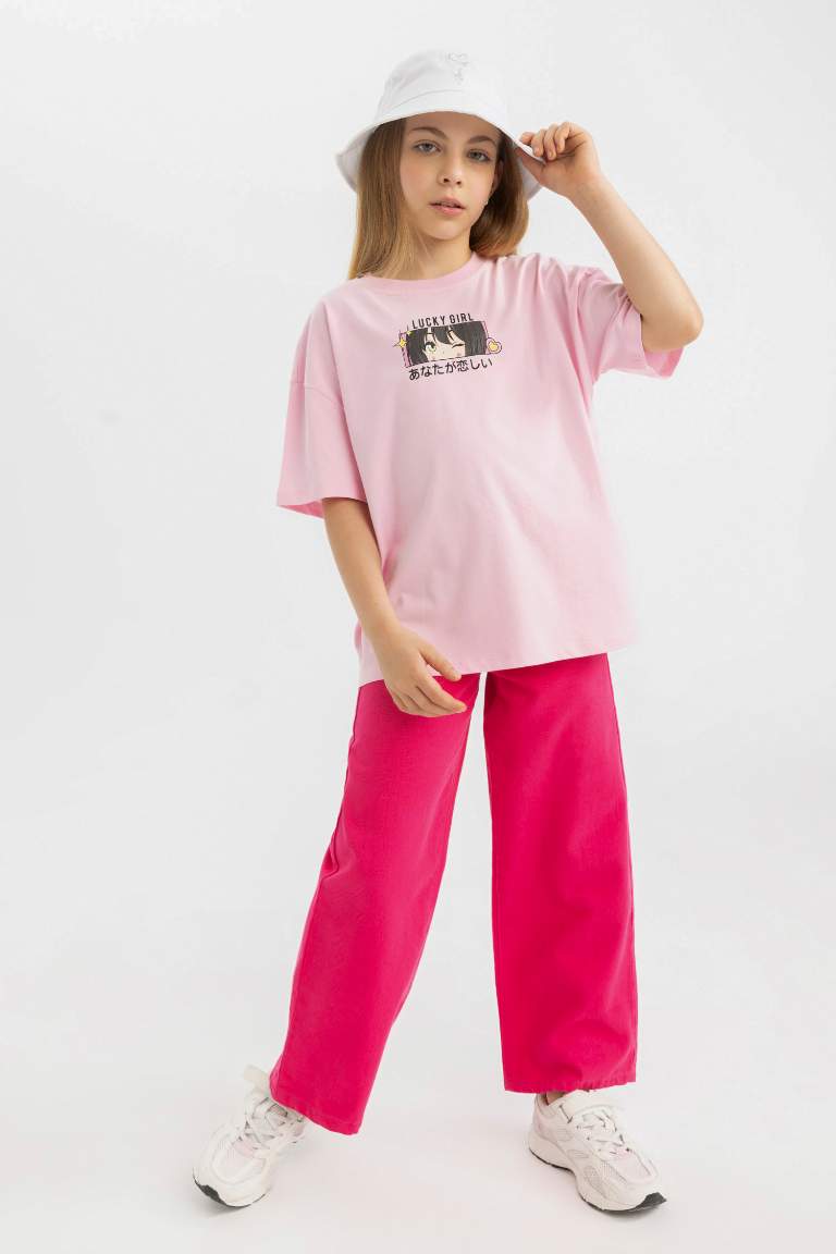 T-Shirt Oversize à Manches Courtes à Col Rond imprimé dans le Dos pour Fille