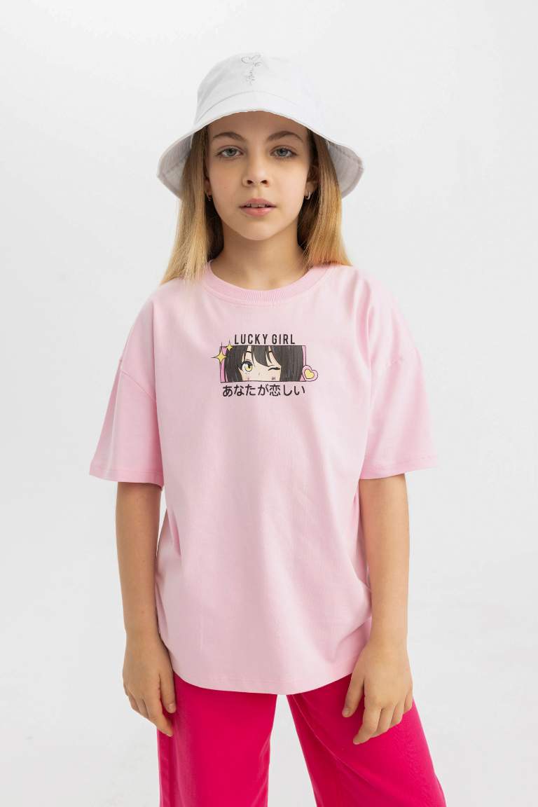 T-Shirt Oversize à Manches Courtes à Col Rond imprimé dans le Dos pour Fille