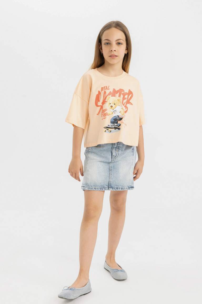 Girl Crew Neck Printed Short Sleeve T-Shirt