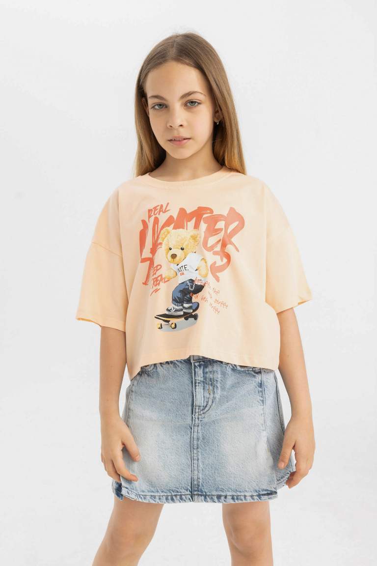 Girl Crew Neck Printed Short Sleeve T-Shirt