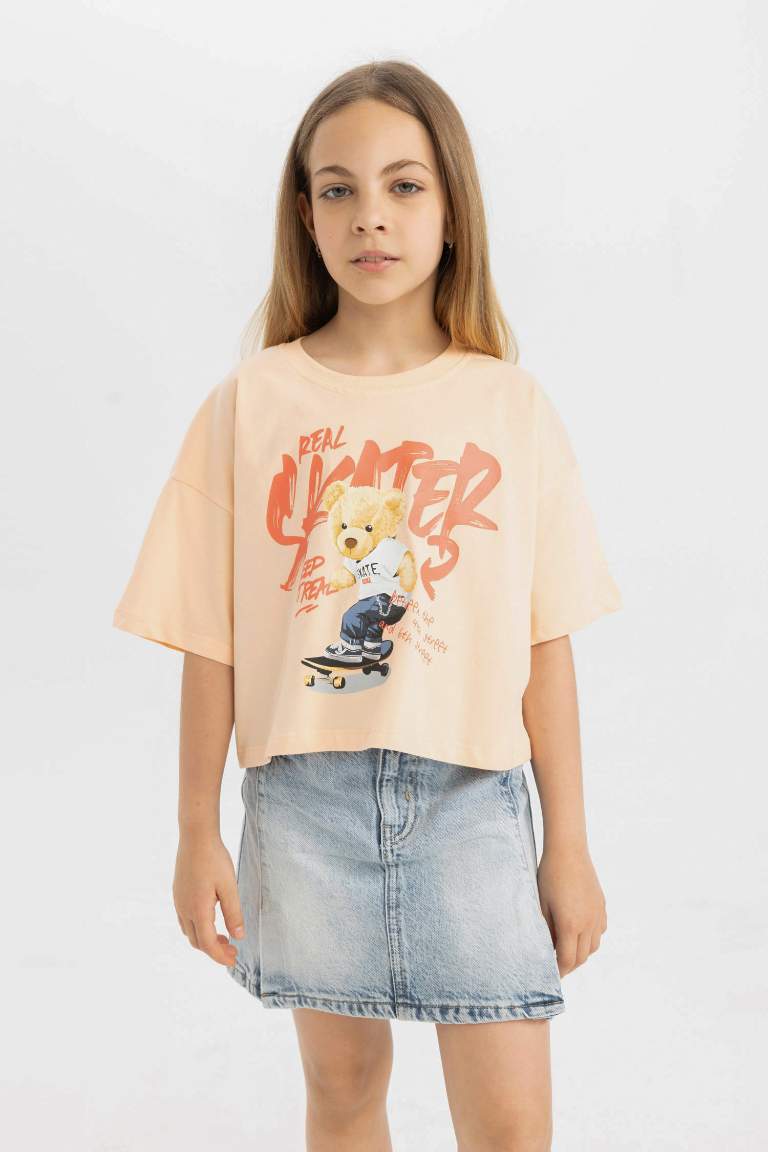 T-Shirt Imprimé à Manches Courtes à Col Bateau pour Fille